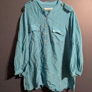 Trina Turk Silk Shirt XL Teal